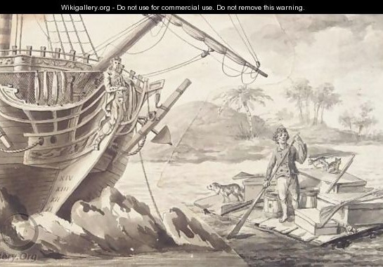 Kresba s knižky Život a neobyčajné dobrodružstvá námorníka Robinsona Crusoa z Yorku